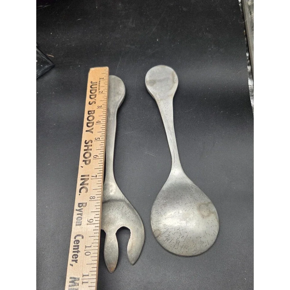 Albuhi Cast Aluminum Ceramic Salad Tossing Serving Set Fork Spoon Made in Mexico